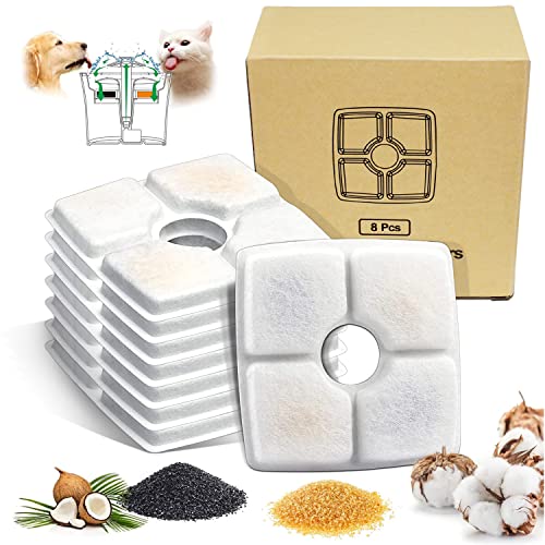 Filtre Fontaine Eau Chat Filtre pour Fontaine à Chat 8 Pièces Filtre Fontaine Carré avec Résine et Charbon Actif pour Fontaine à Eau Chat et Chien Automatiques Cover