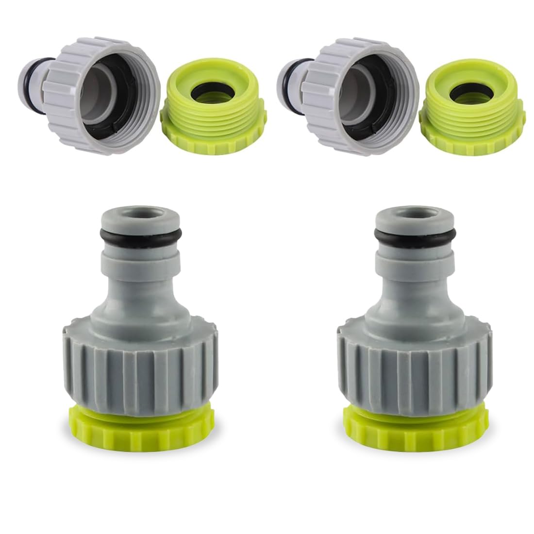 4 Pezzi Connettori per Rubinetto, 1/2" 3/4" 2 in 1 Raccordo per Rubinetto, per rubinetto, adattatore per rubinetto, in plastica, tubo da giardino filettato,