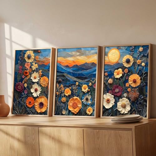 Image of kotart Abstract Floral Art Framed Painting | Big Aesthetic Flowers Vastu Framed Paintings for Living Room Bedroom Wall Decor Set Of 3 (10X13 inch)