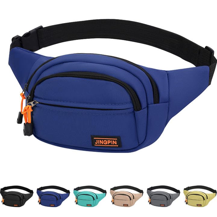 Fjquamitix Bumbags for Ladies & Men, Fanny Pack for Women & Men - Waterproof, Lightweight, Adjustable Waist Pack for Running, Hiking, Travel (Blue)