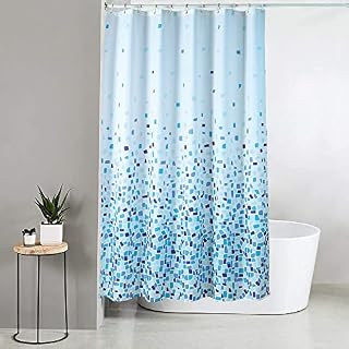 Blue Canyon Extra Long Shower Curtains | 100% Polyester Shower Curtain | Anti-Bacterial Surface Treatment | Water Repellent| Weighted Hem | 180 X 200cm | 12 Reinforced Eyelets with Hooks (Cream)