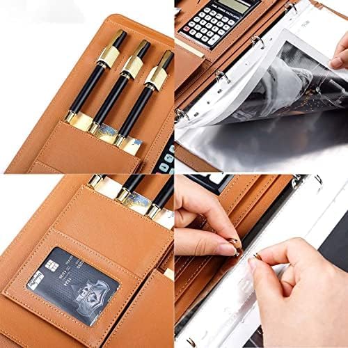Portefeuille en Cuir avec Classeur À 4 Anneaux Classeur en Cuir Personnalisé Padfolio Executive Leather Folder Portfolio Organizer Cadeau pour Hommes Femmes,Brun,Calculatrice 12 Bits,Sensational42