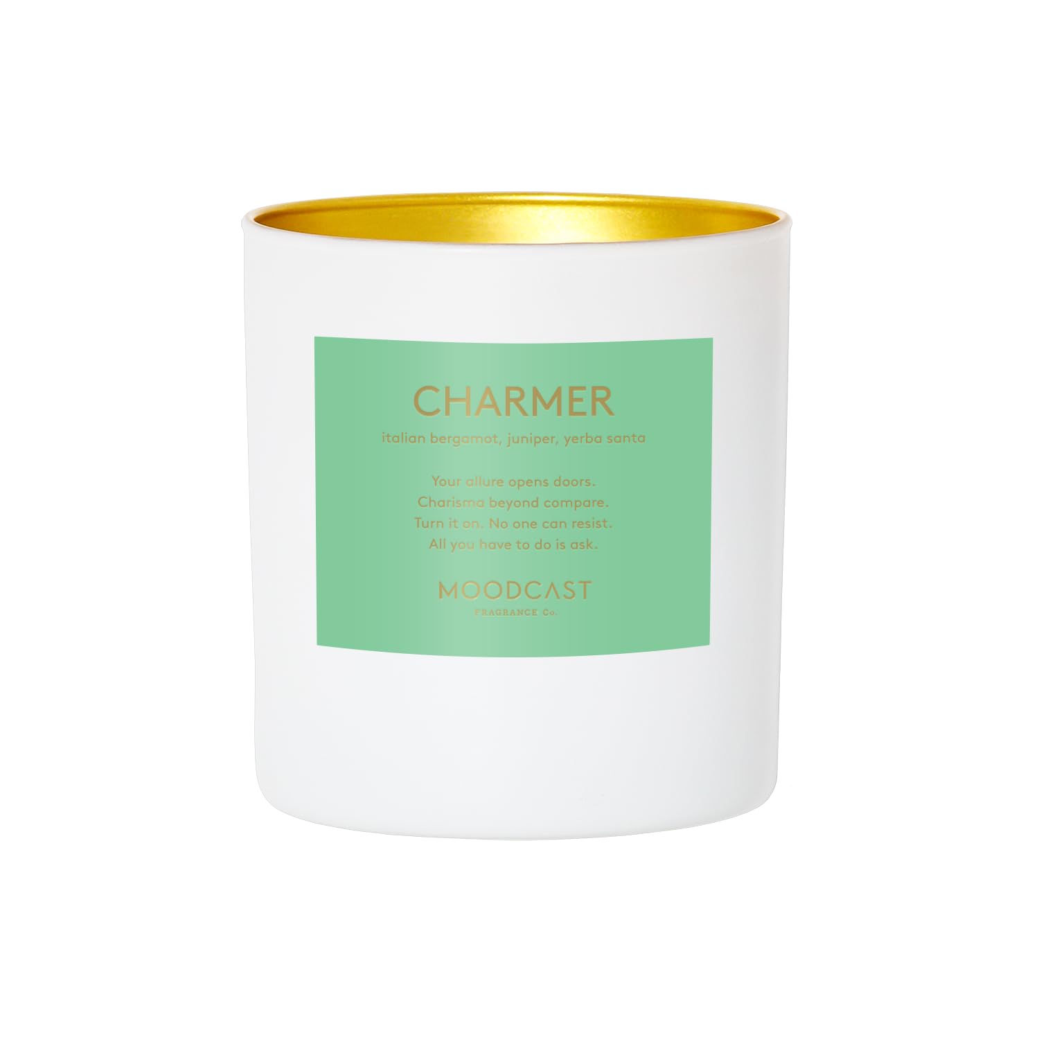 Moodcast Charmer Scented Candle – Aesthetic Candle for Home, Italian Bergamot, Juniper & Yerba Santa, Clean Coco Wax Blend, Vegan, Paraben-Free, 45-Hour Long Lasting Burn – 8oz