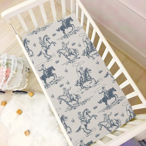 Image of Cowboys Horse Western Crib Sheets Soft Breathable Fitted Baby Crib Sheets Mattress Cover for Girl Boys, 52 inch x 28 inch x 9 inch