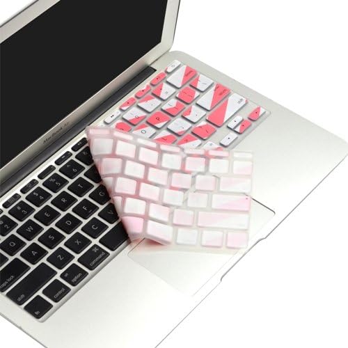 TOP CASE White Chevron Series Zig-Zag Silicone Keyboard Cover Skin Compatible with MacBook Air 11" + TOP CASE Mouse Pad (MacBook Air 11", Rose Pink and White)