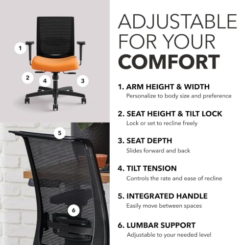 Image of HON Convergence Ergonomic Office Chair with Mesh Back, Adjustable Arms, Lumbar Support, Synchro‑Tilt Desk Chair with Wheels for Home Office or Computer Use, Black Frame, Apricot