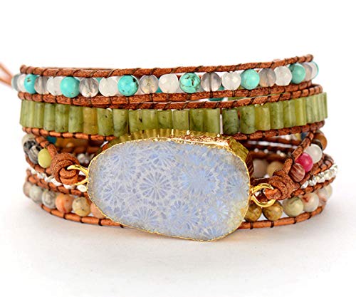 Image of Boho Wrap Bracelet for Women, Handmade Natural Imperial Jasper Multi-Layer Stone Beaded Bracelet, Bohemian Healing Crystal Stone Jewelry Gifts