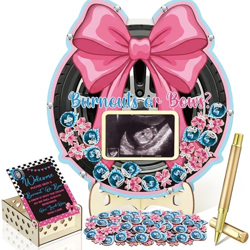 Image of Wenqik 63 Pcs Burnouts or Bows Baby Shower Guest Book Alternatives Set Baby Shower Decorations with Photo Frame Sonogram Frame Keepsake 60 Wood Slices Guest Book for Birthday