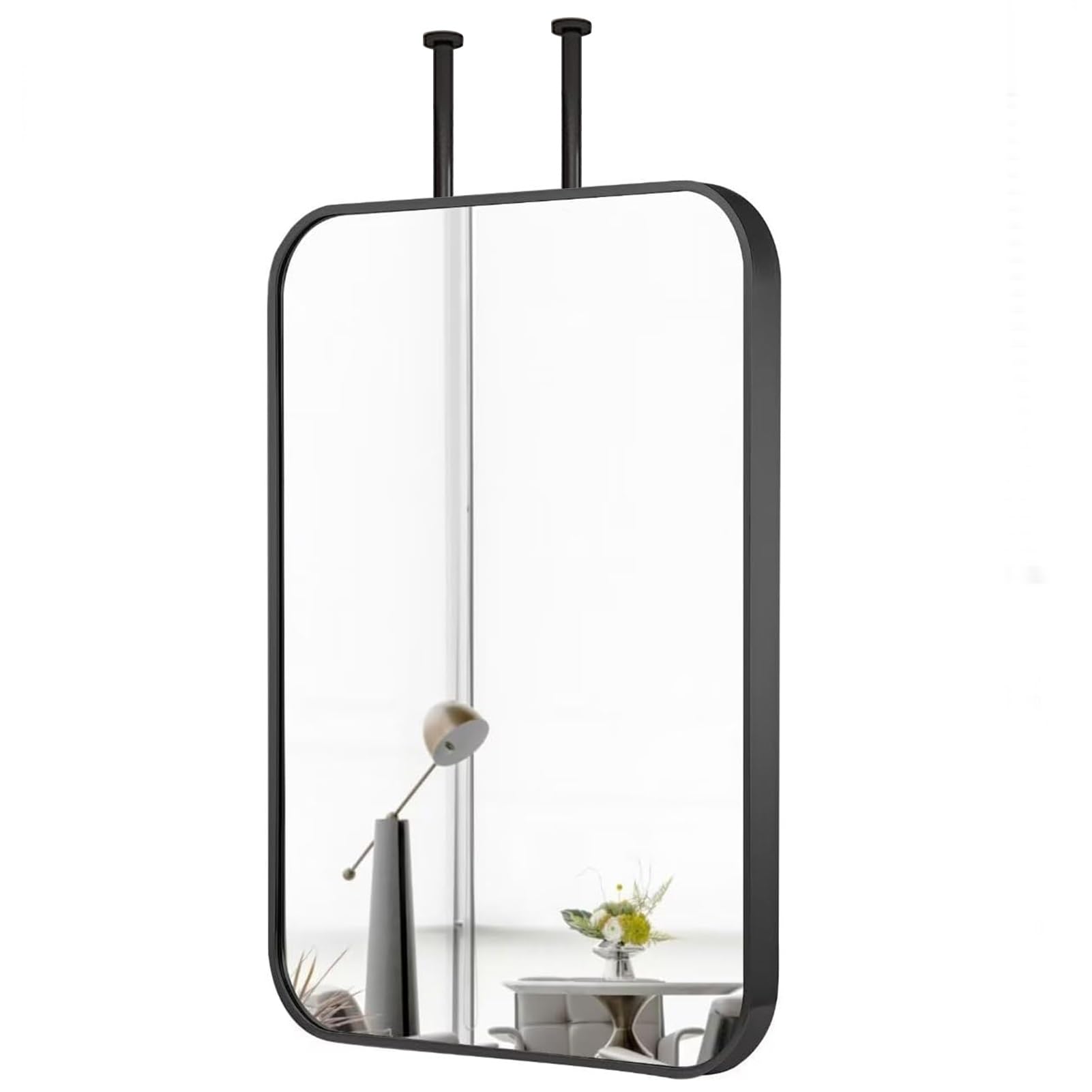 BKSXSOP Square Bathroom Mirror,with Black Metal Framed and Double Ceiling Rods HD Mirror, Wall Mounted Vanity Mirror - Booms can be customizable (Size : 50x70cm)