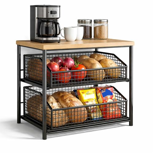 Kitchen Countertop Organizer with Drawer & Wire Basket, 3-Layer Fruit