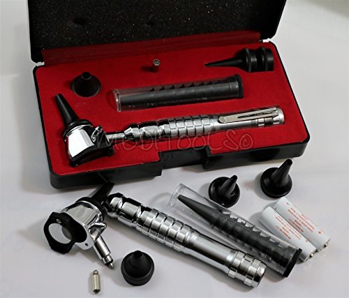 NEW Incredible STAINLESS STEEL 3.2V Pro LED OTOSCOPE Set w/Hard Case + FREE BATTERIES+1 BULB- ( GRAY )