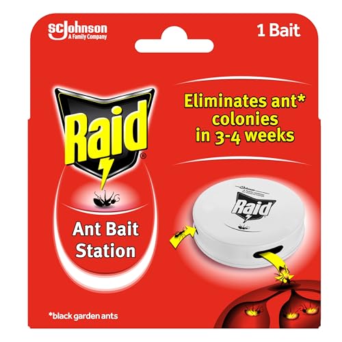 Raid Estación de cebo para hormigas, mata hormigas de larga duración para uso en interiores y exteriores, destruye nidos, paquete de 12