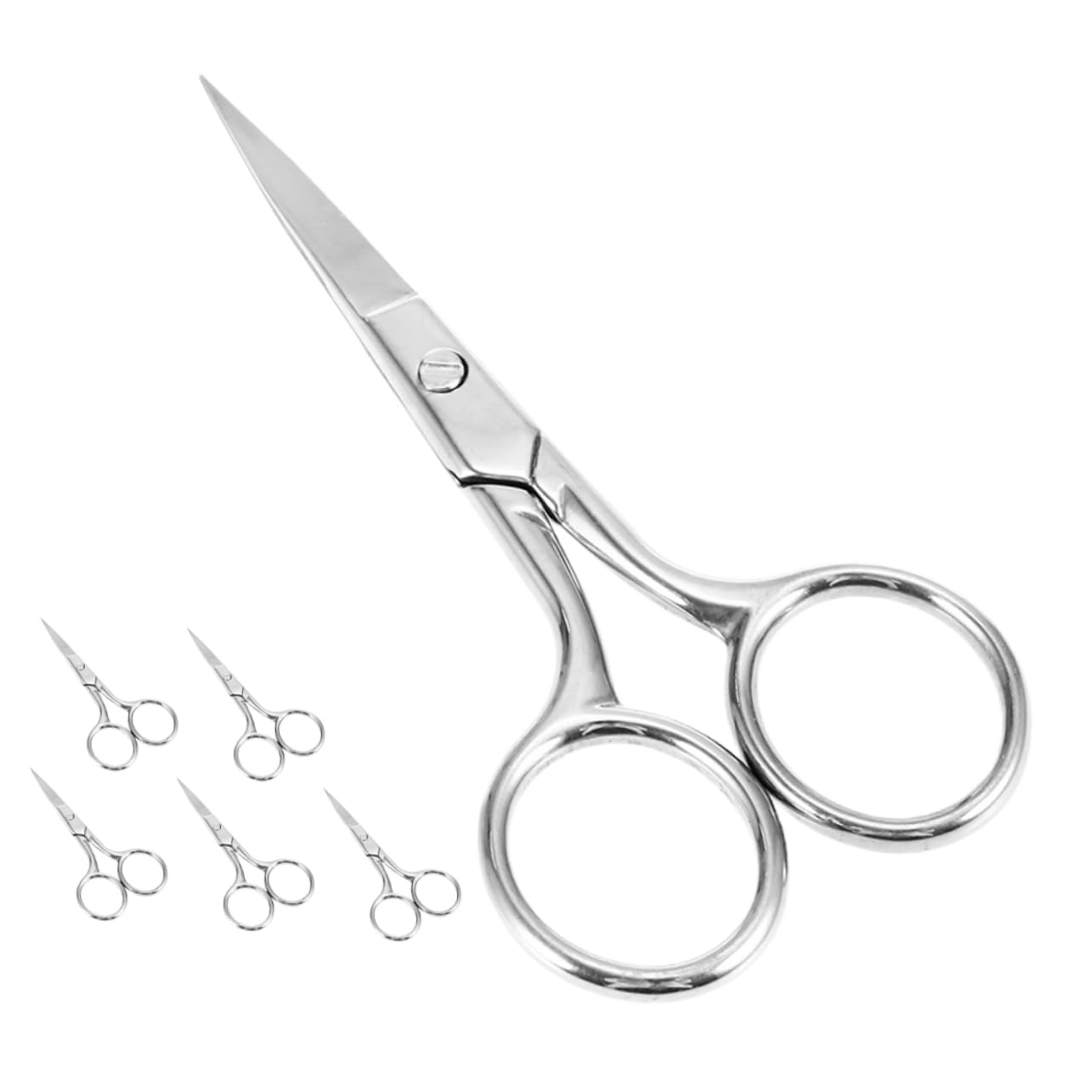 Forbici per Sopracciglia in Acciaio Inox 6 Pezzi Argento | Piccole Forbici Portatili, per Peli del Viso e Barba, Uso Domestico E'aperto