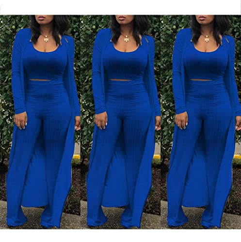 Image of Women's 2 Piece Outfits Set Ribbed Short Sleeve Casual Crop Top Wide Leg Pants Suit Set