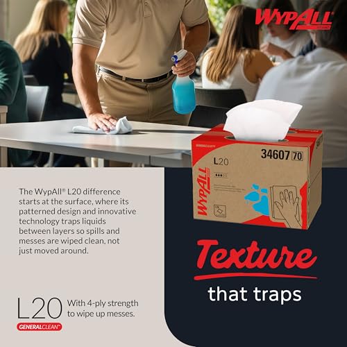 Image of WypAll GeneralClean L20 Cloths Medium Cleaning Wipes (34607), Brag Box, Bulk Paper Wipers, White (1 Pack of 176 Sheets, 176 Sheet Total)