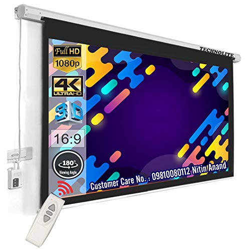 Image of Technolite 150 inches Diagonal in 16:9 Aspect Ratio, 11x6 Feet, 131 Inches-Width x 74 Inches-Height, Supports UHD-3D-4K Technology Motorised Projector Screen with RF Cordless(White)