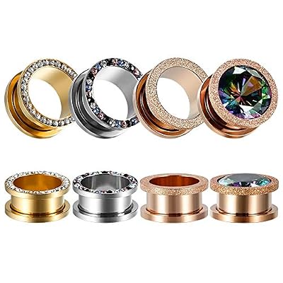 TBOSEN 8 PCS Dull Polish Fashion Ear Tunnels Plugs Gauges Stainless Steel Expander Stretcher Piercings