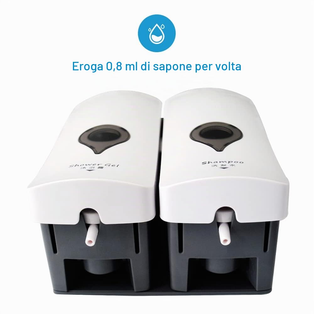 Decdeal 1 300ML x2 Manuale Dispenser di Sapone, Bagno Doccia Gel Shampoo Liquido Disinfettante Distributore di Dispenser,Senza Foratura（Bianco）