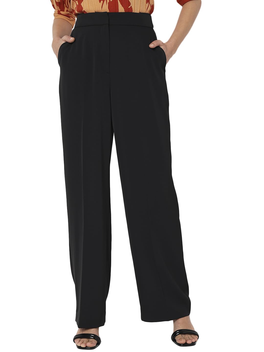 Vero Moda Women's Relaxed 'Desk-to-Dinner' Straight Fit High Rise Stretch Formal Trousers | Formal Pants for Women in neutral