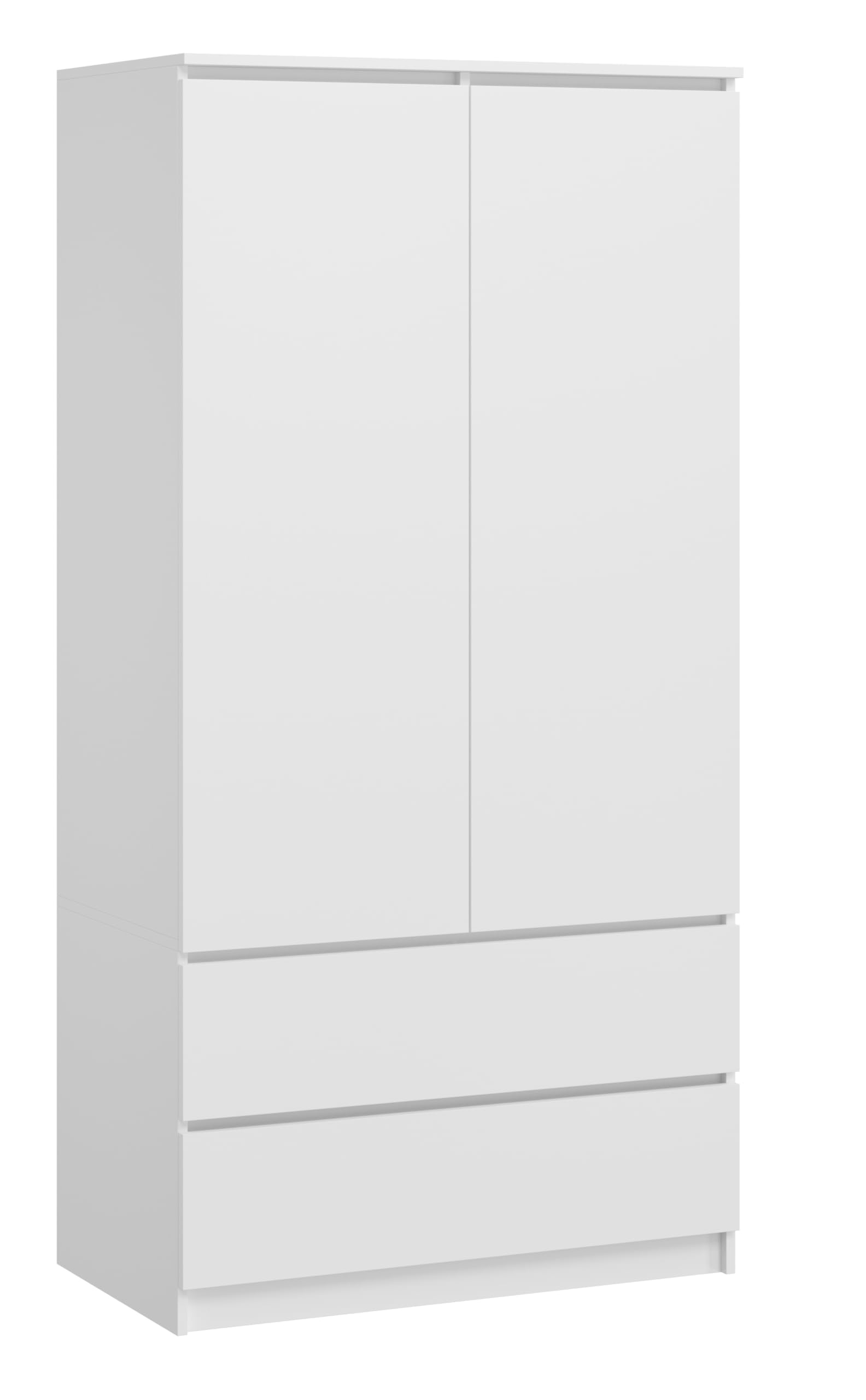 BDW Monia Armadio con 2 ante e 2 cassetti, opaco, 4 ripiani, guide a rulli in metallo, per camera da letto, guardaroba, ufficio (bianco, 180 x 90 x 50 cm)