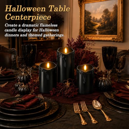 Image of Homemory Orange Drip Real Wax Flameless Candles with Remote Timer, Set of 3