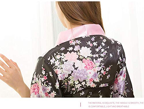 Dames sexy lingerie set in Japanse stijl roze bedrukte kimono badjas pyjama met string, diepe V lage borst bodem open… - Afbeelding 4