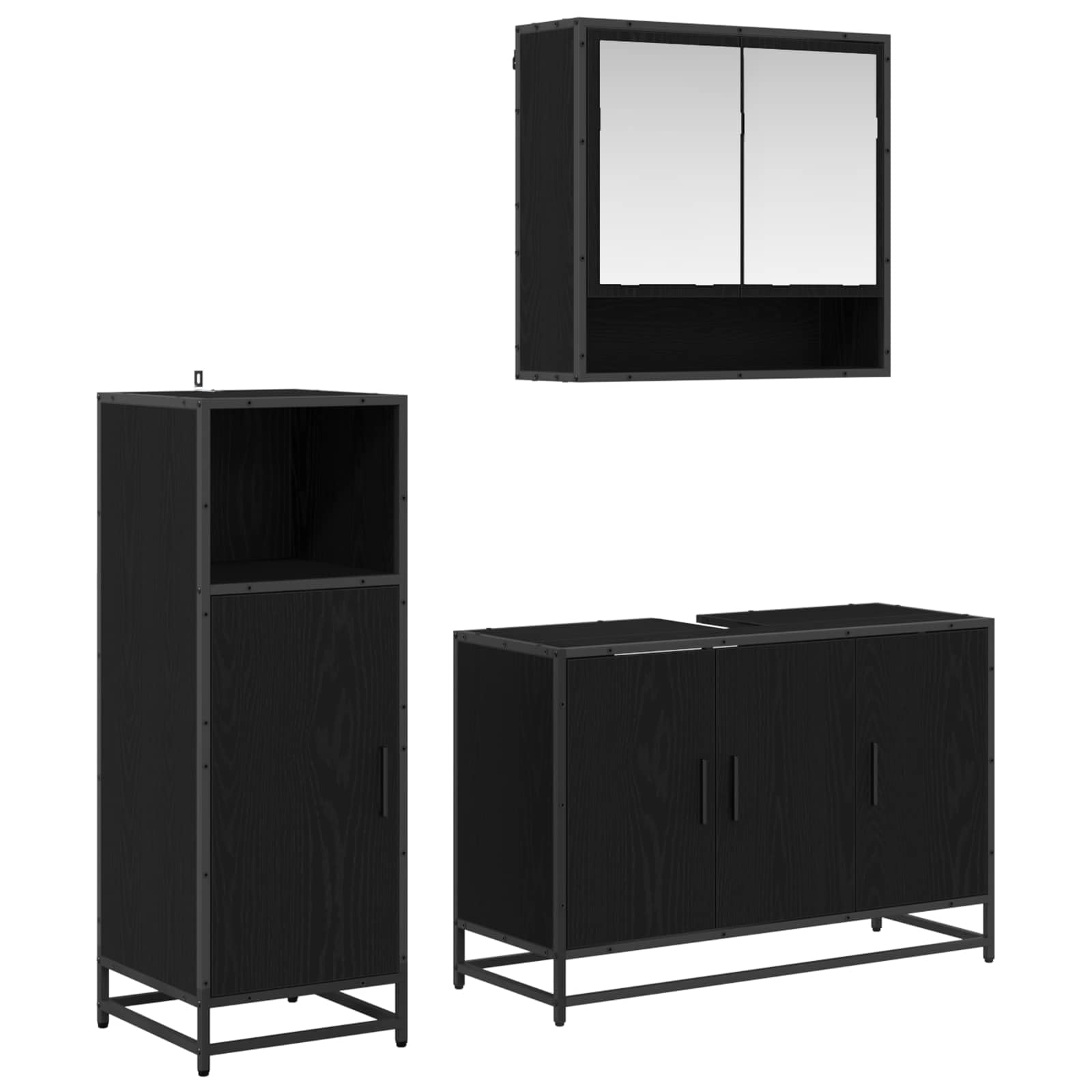 Juego de muebles de baño (3 piezas, aspecto de roble, material de madera), color negro