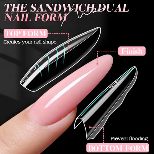 Kiiwah 180 Stück Sandwich Dual Nail Form, Polygel Nägel Set Nagelverlängerung Verlängerung Sandwich Dual Tips für Anfänger Profis (Almond)
