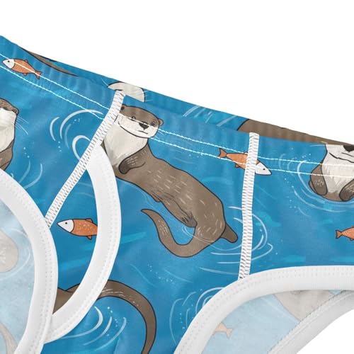 CHIFIGNO Boys' Cotton Underwear Printed Briefs Breathable Briefs Underwear for Kids Boys, Cute Otters Fish Blue4