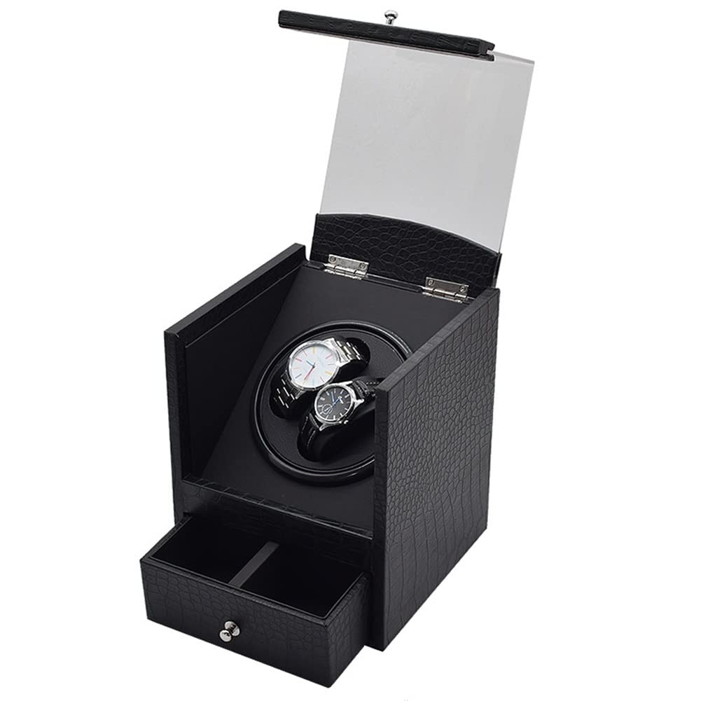 Scatola avvolgitore Automatico Doppio per Orologi, Scatola Porta Orologi Automatica, Scatola Porta Orologi da Polso con Rotazione, 2 Scomparti e cassetto, in Pelle PU, Motore