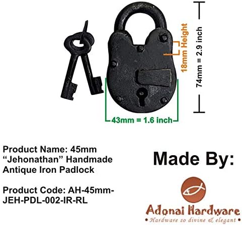 Adonai Hardware Jehonathan Handmade Antique Iron Padlock (45mm, Rust Living Finish)- Supplied as 4 Pieces per Pack