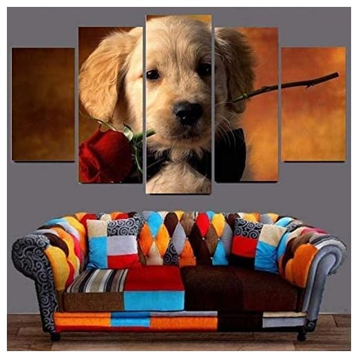 Decoración Del Hogar Lienzo Impreso Póster 5 Piezas Golden Retriever Arte Perro Rosa Sin Marco 150 X 80 Cm Arte De La Pared Yate Obra De Arte Moderno Cuadros Pintura Para Sala De Estar Dormitorio Com