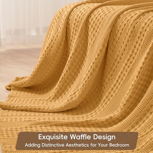 Image of PHF 100% Cotton Waffle Blanket Queen Size for Bed, Lightweight Breathable and Soft for Summer, Luxury Aesthetic Waffle Weave Blanket for Home Decor & Gifts for Women, 90 inchx90 inch, Pumpkin Orange