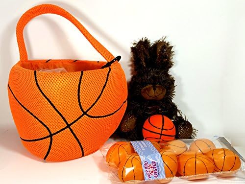 Basketball Plush Sports Easter Gift Bucket Set with Bunny, Grass, Toy Basketball, and 8 Basketball Themed Fillable Plastic Eggs