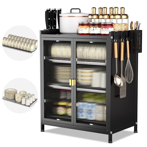 La mejor comparación de Rack de Cocina - los más vendidos. 45 HOGESA Organizador de Platos, 3 Niveles con Puerta, Trastero Escurridor, Antipolvo e Insectos, con Soporte para Cuchillo y Cubierto y 4 Ganchos, 59 CM(Negra)