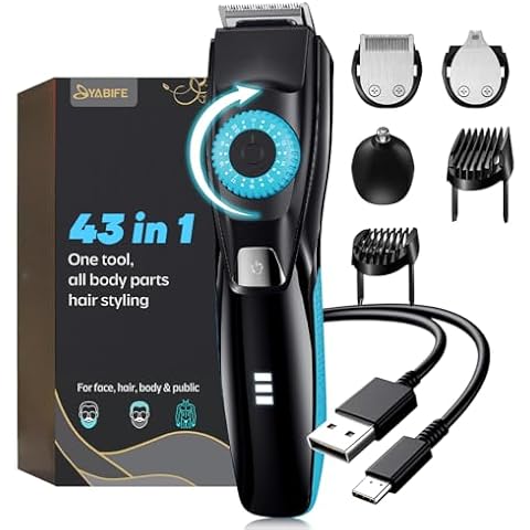 YABIFE 40 Precisions Beard Trimmer for Men Stubble, All in 1 Electric Trimmer, Rechargeabe & Cordless Hair Shaver for Face, Head, Nose, Ear, Chest and Public, with Zoom Wheel, Travel Lock Cover