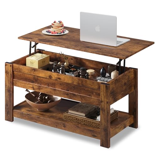 WLIVE Coffee Table, 39" Lift Top Coffee Table with Hidden Compartment and Storage Shelf for Living Room, Rustic Brown