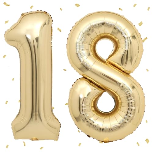 Ballons 18 Or Clai,101cm Foil Ballons Chiffre 18 Or, Grands Ballon Numéro 18,Décoration 18 ans pour Garcon Fille Anniversaires Fête Deco