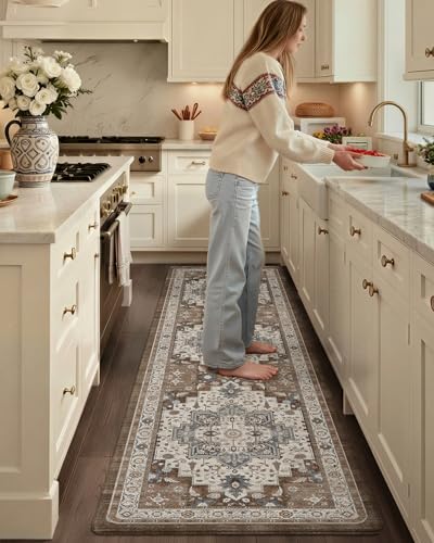 Alfombra cocina vintage boho de 60x220 cm con cojín antifatiga e impermeable 3