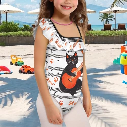 Girls One Piece Cat Swimsuits Quick Dry Cute Ruffle Beach Bathing Suit for Kids Swimwear Size 5-63