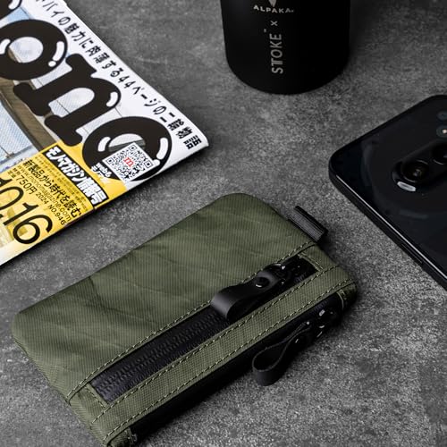 Image of ALPAKA Zip Pouch RFID Mens Wallet Cash and Card Front Pocket Wallet with X-Pac Weatherproof Fabrics, YKK Zipper, EDC Pouch for Men Travel, Dark Green, Small, Minimalist | Fits Cash and Cards, YKK AquaGuard Zipper, Weatherproof Fabrics X-Pac, EDC Pouch for Men Travel