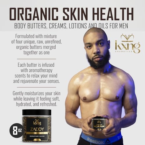 Image of KXNG Cosmetics Organic Shea Body Butter Cream - 8oz | Deep Hydrating Body Butter for Men & Women with Shea, Cocoa, Mango & Coconut Oil | Moisturizer for All Skin Types, Hands & Feet - Zaddy XL