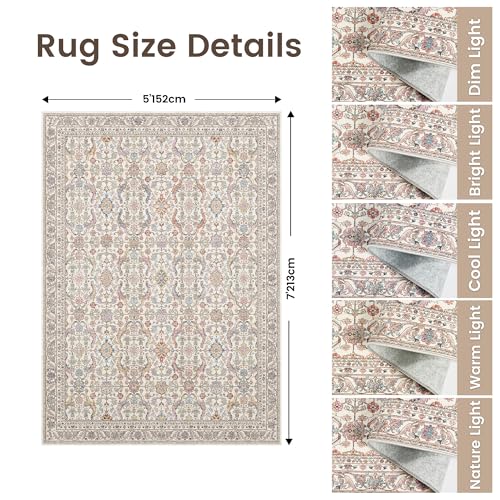 Rugland 5x7 Area Rugs - Stain Resistant Washable Rug, Anti Slip Rugs for Living Room, Vintage Tribal Area Rugs(Vintage01-Multi, 5'x7')