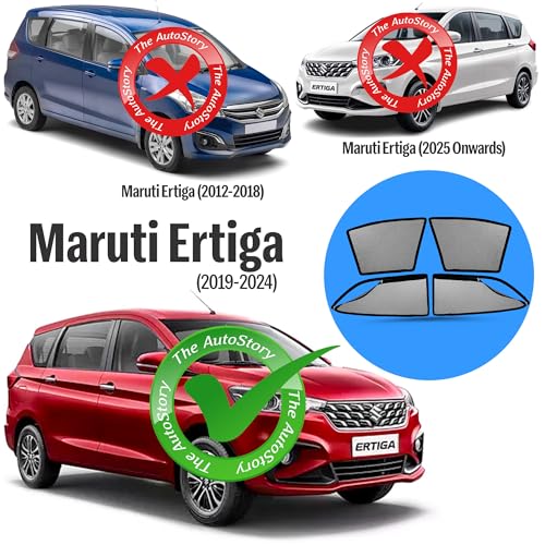 Image of AutoStory Magnetic Car Sunshade for Ertiga 2019-2024 | Front Half Cut for Mirror Visibility + Rear Full Coverage with Zipper | Heavy Heat & UV Protection | Privacy Side Window Curtains Shades