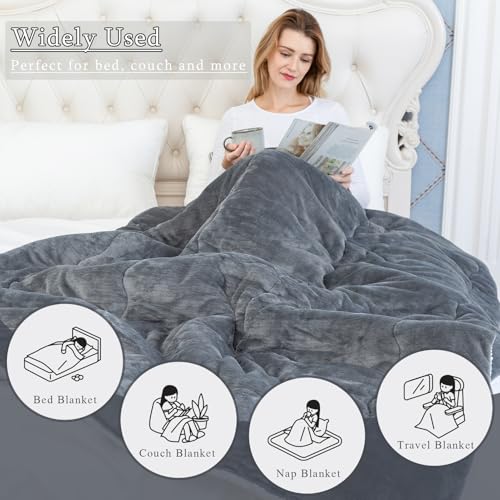 CHOSHOME Sherpa Fleece Blanket- Thick Warm Blanket for Winter, Soft Fuzzy Plush Blanket for Bed, Couch, Travel (Grey, Queen 90" x 90")