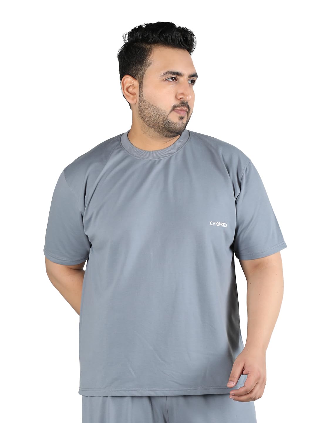 chkokko Men's Plus Size Terry Cotton Loose Fit Half Sleeves T-Shirt-picture-43