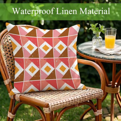Housses coussin extérieur imperméables 55x55 cm rose géométrique lot de 2