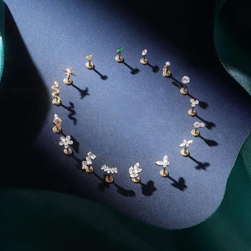 BodyBonita 16G Stud Earrings Flat Back - G23 Titanium Internal Thread Cartilage Earrings for Women Hypoallergenic CZ Stud Piercing Jewelry Tragus/Nose/Helix/Conch/Medusa/Lip/Labret 6mm 8mm4