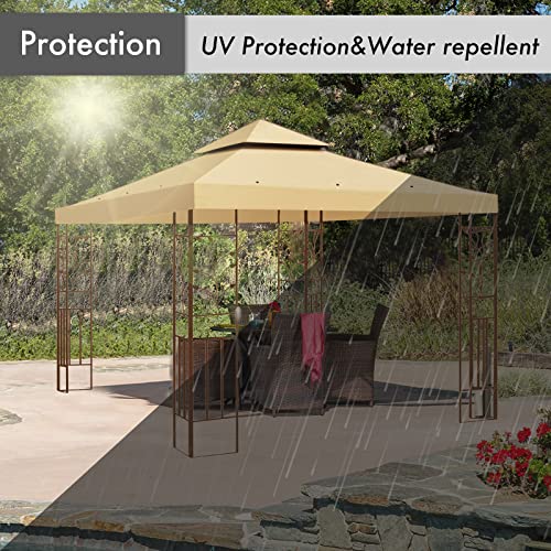 Gazebo Canopy Replacement Outdoor Canopy Shelter Top Double Tiered Canopy Cover, 10X10 Ft (Khaki) #TOP2