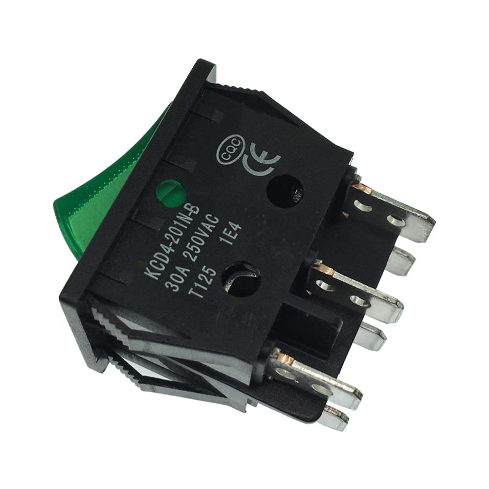 Moonlight Boat Rocker Switch High-Current 30A 250VAC Illuminated Green ON-ON DPDT 6Pins Rectangular 31x25mm (6pcs)